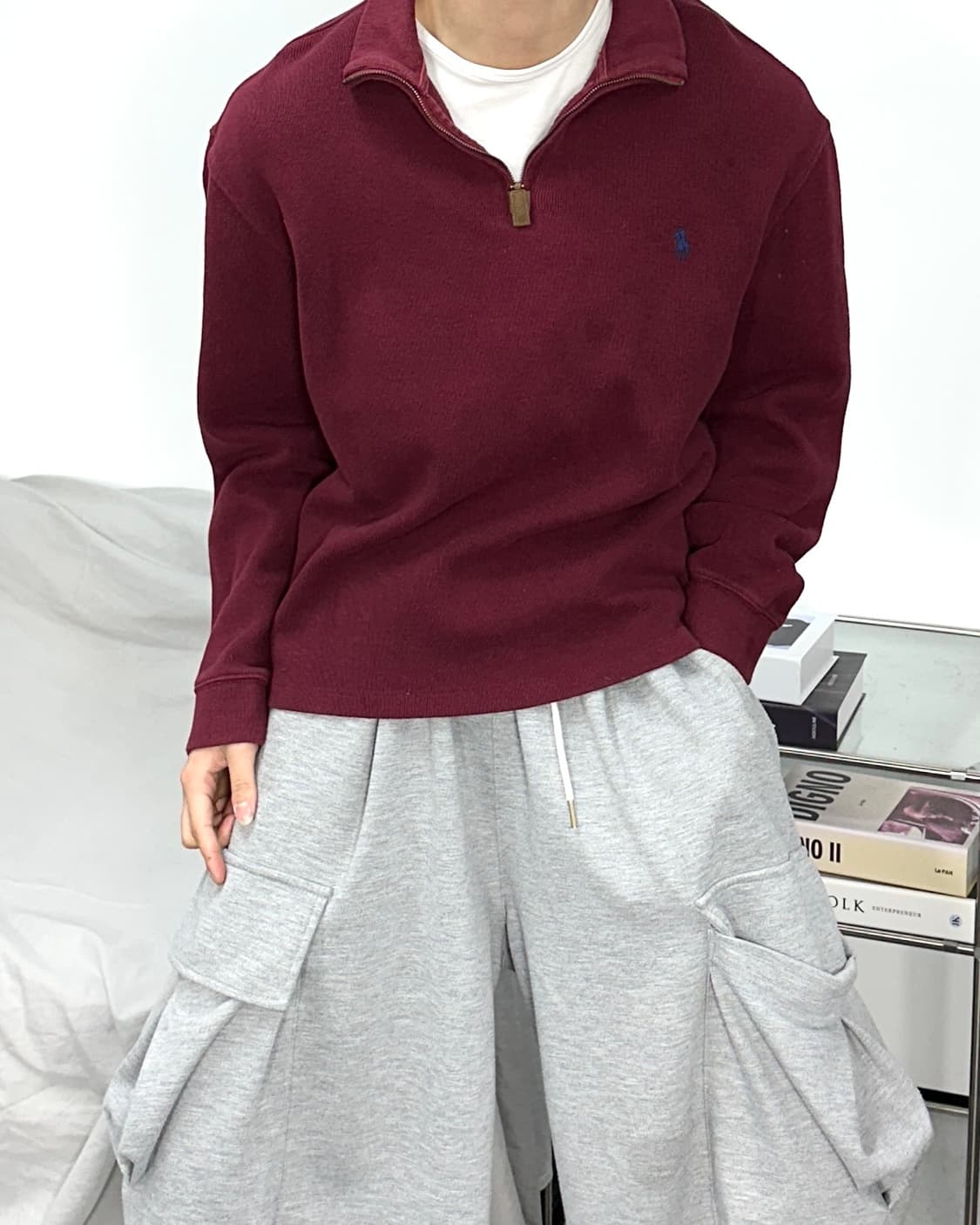 폴로 랄프로렌 버건디 니트 하프집업 상품이미지2
