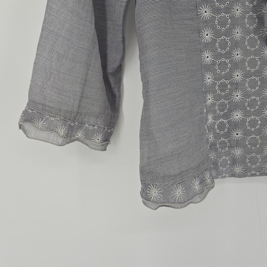 일본 빈티지 자수 블라우스 스트라이프 7부 상품이미지4