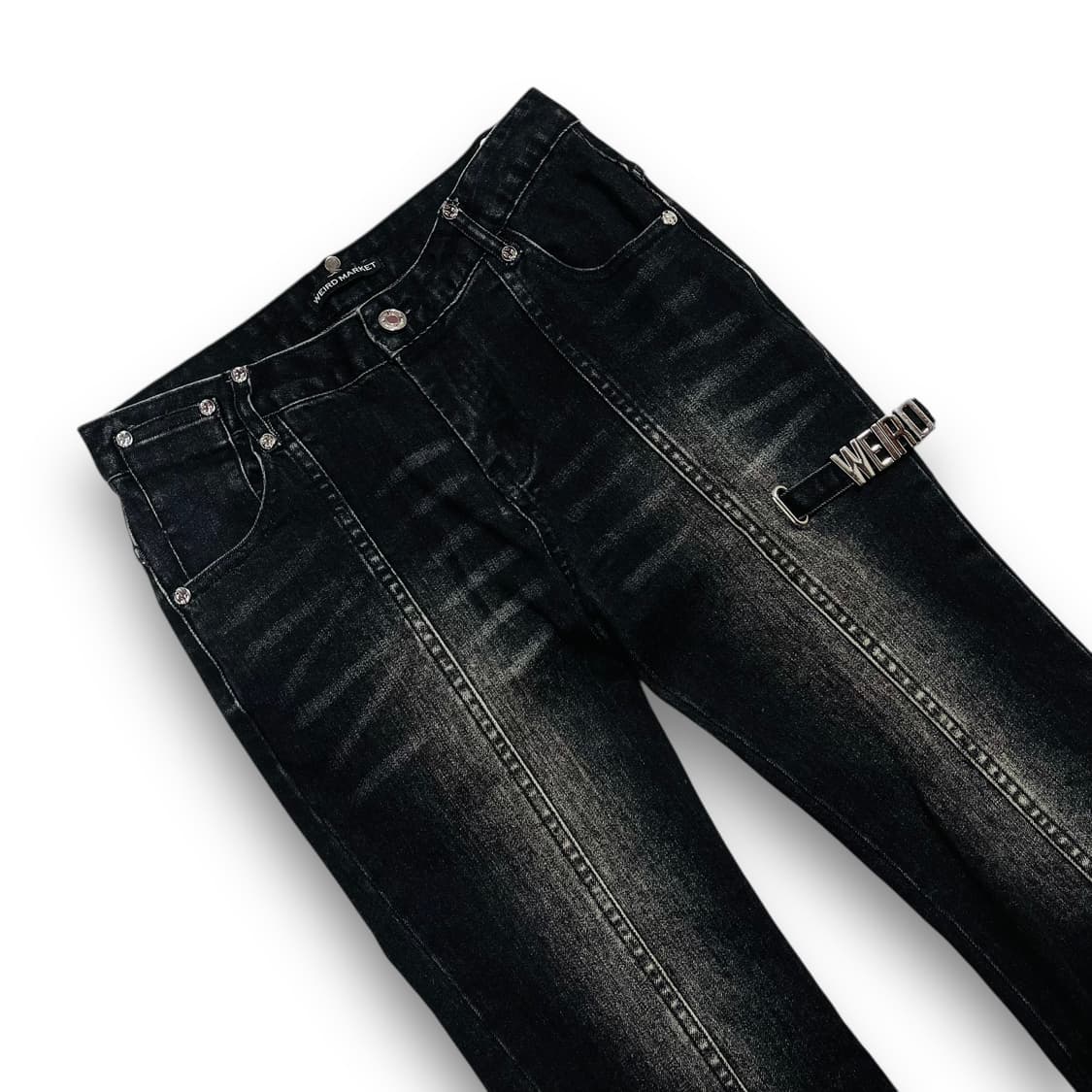 위어드 마켓 시그니처 로고 흑청 웨스턴 부츠컷 팬츠 상품이미지5