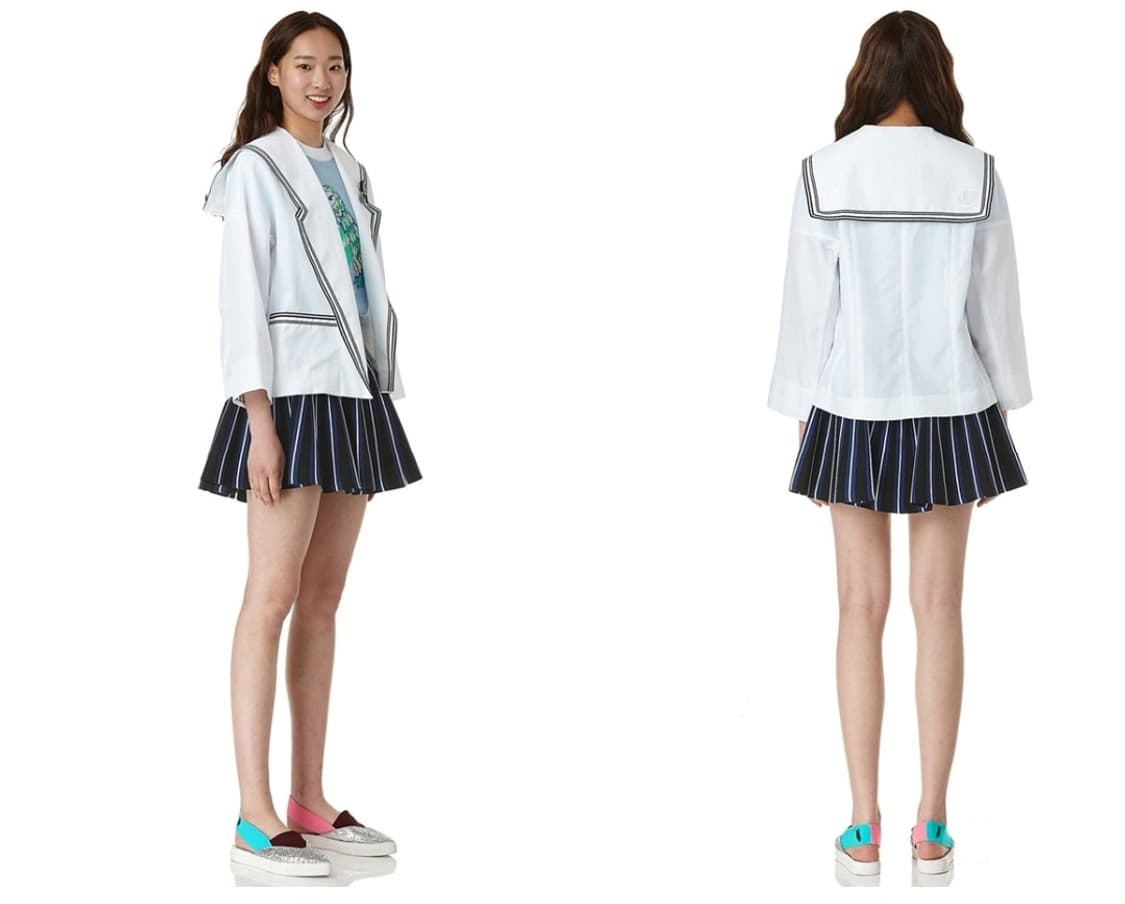 급처상태좋음!럭키슈에뜨 세일러카라 소매레터링 조보아 자켓 36사이즈 상품이미지2