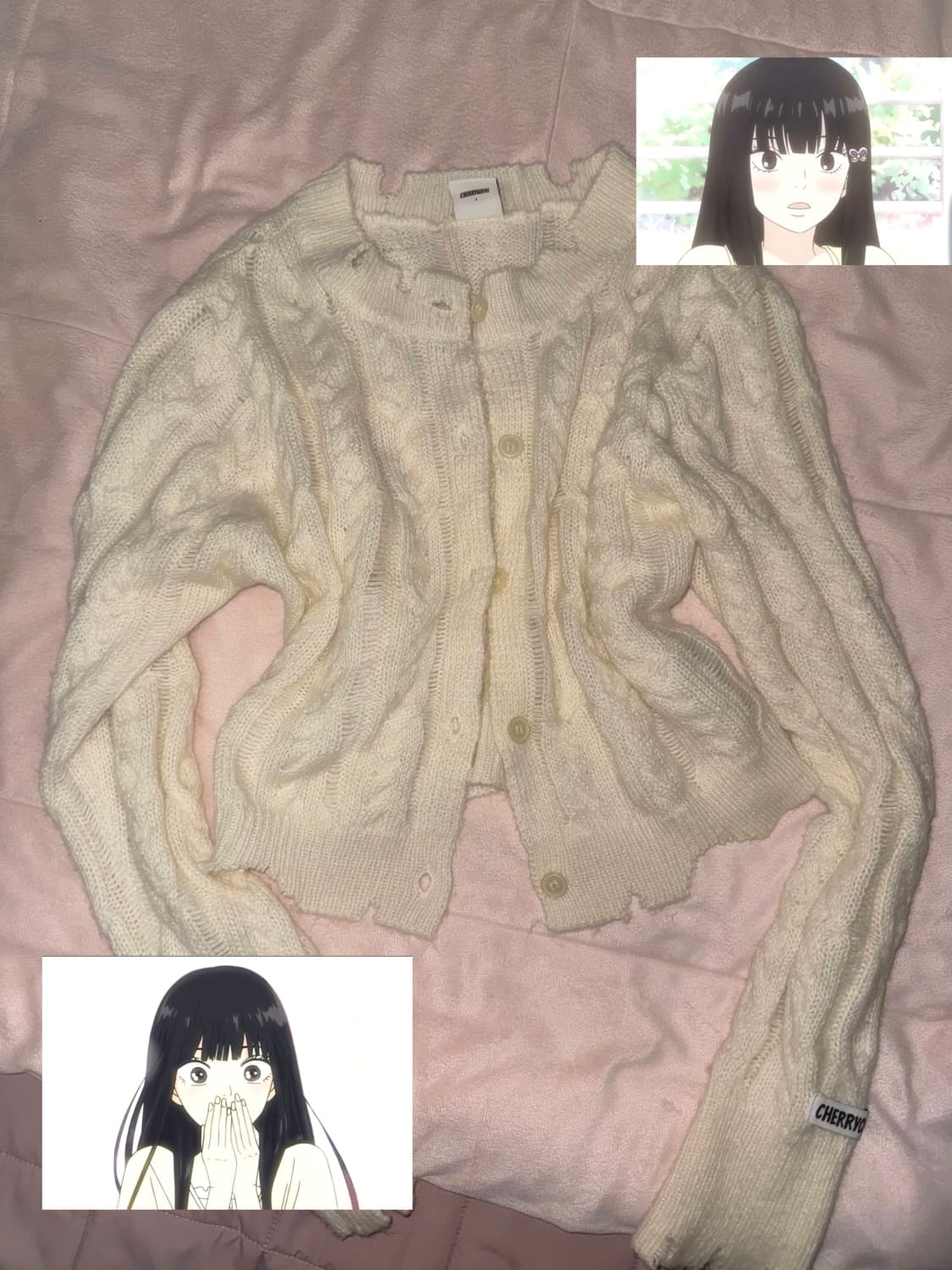 모리 케이블 가디건 아이보리 니트 체리퀴리갸루엔젤넘버555베이비메탈클럽 상품이미지1