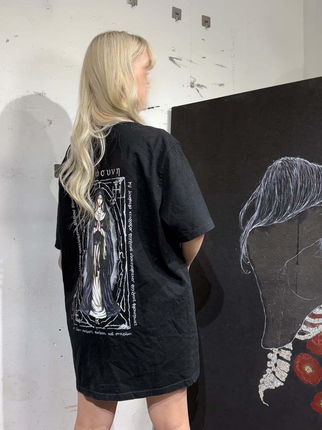 Jpn 일본빈티지 성모 마리아 수녀 빅 프린팅 반팔 티셔츠 Xl 상품이미지4