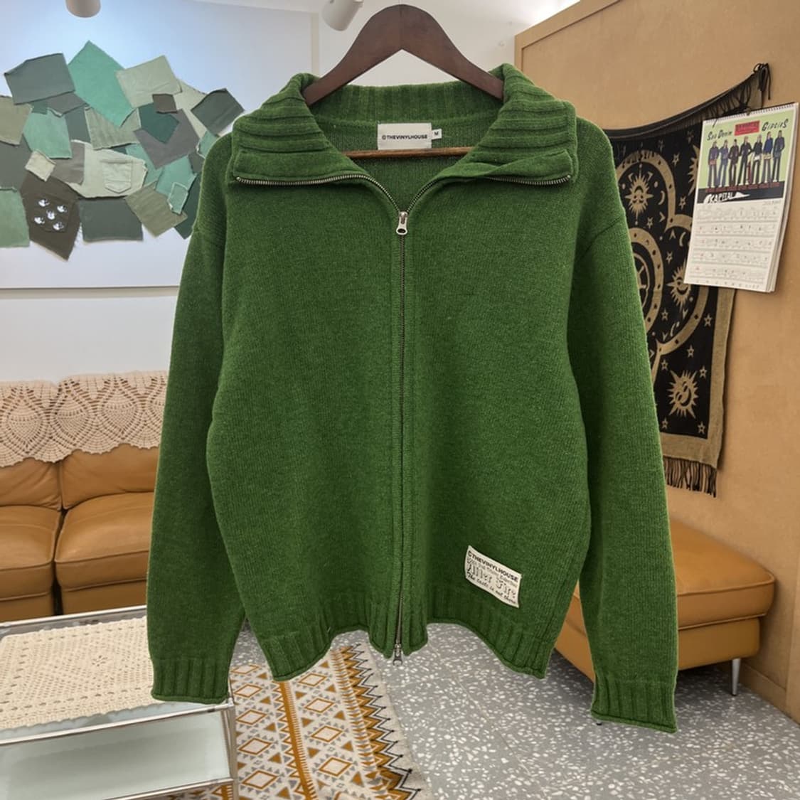 더 바이닐 하우스 빈티지 말차카키 니트 집업 가디건 M C11060 상품이미지3