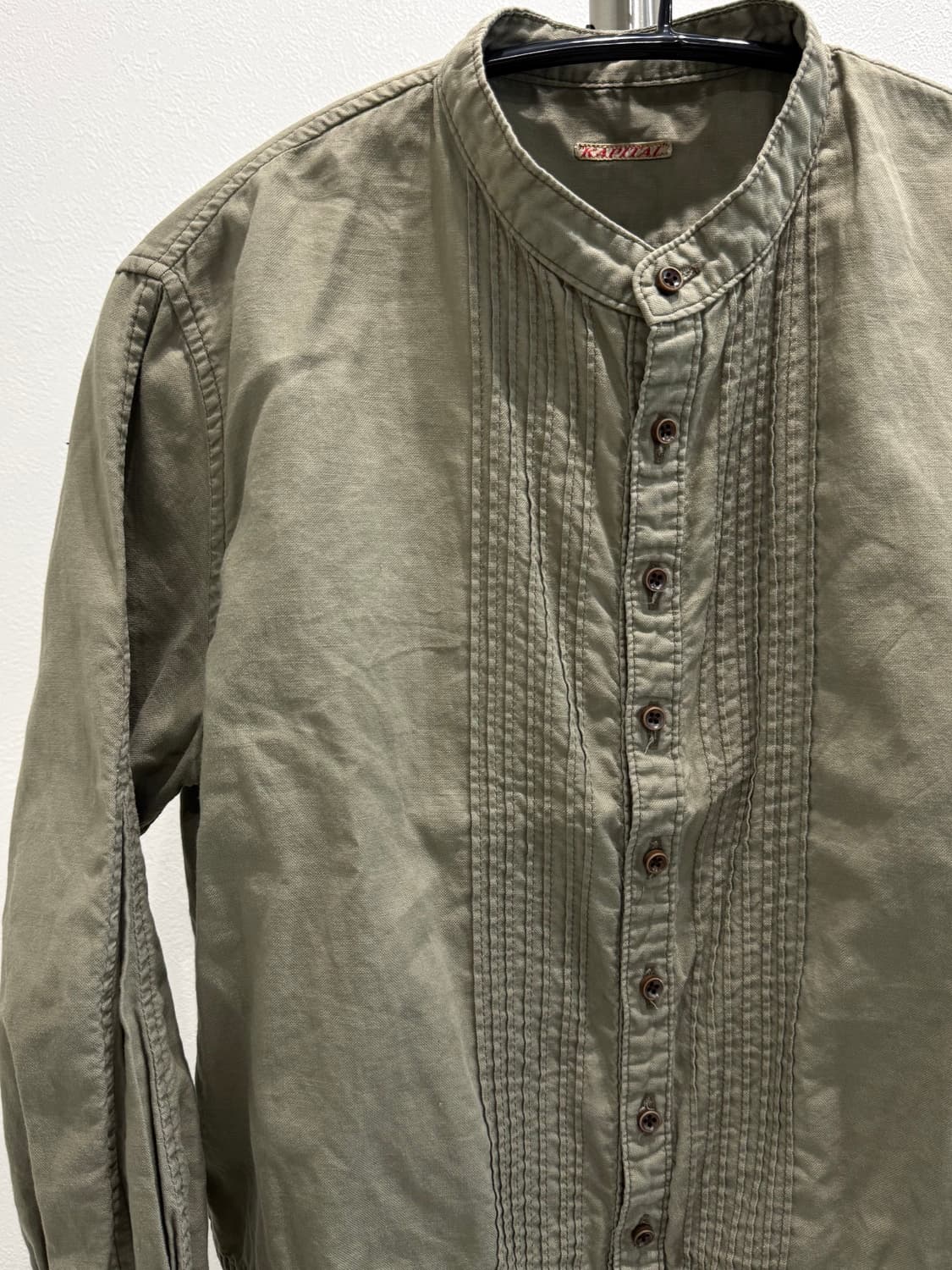 캐피탈 크롭 카키 논카라 셔츠 상품이미지3