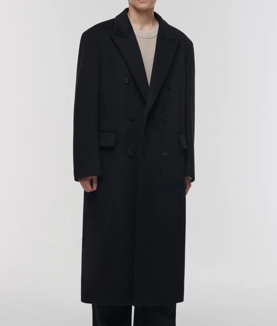 (XL) 무탠다드 캐시미어 블렌드 대디 숄더 더블 롱 코트 [블랙] 상품이미지1