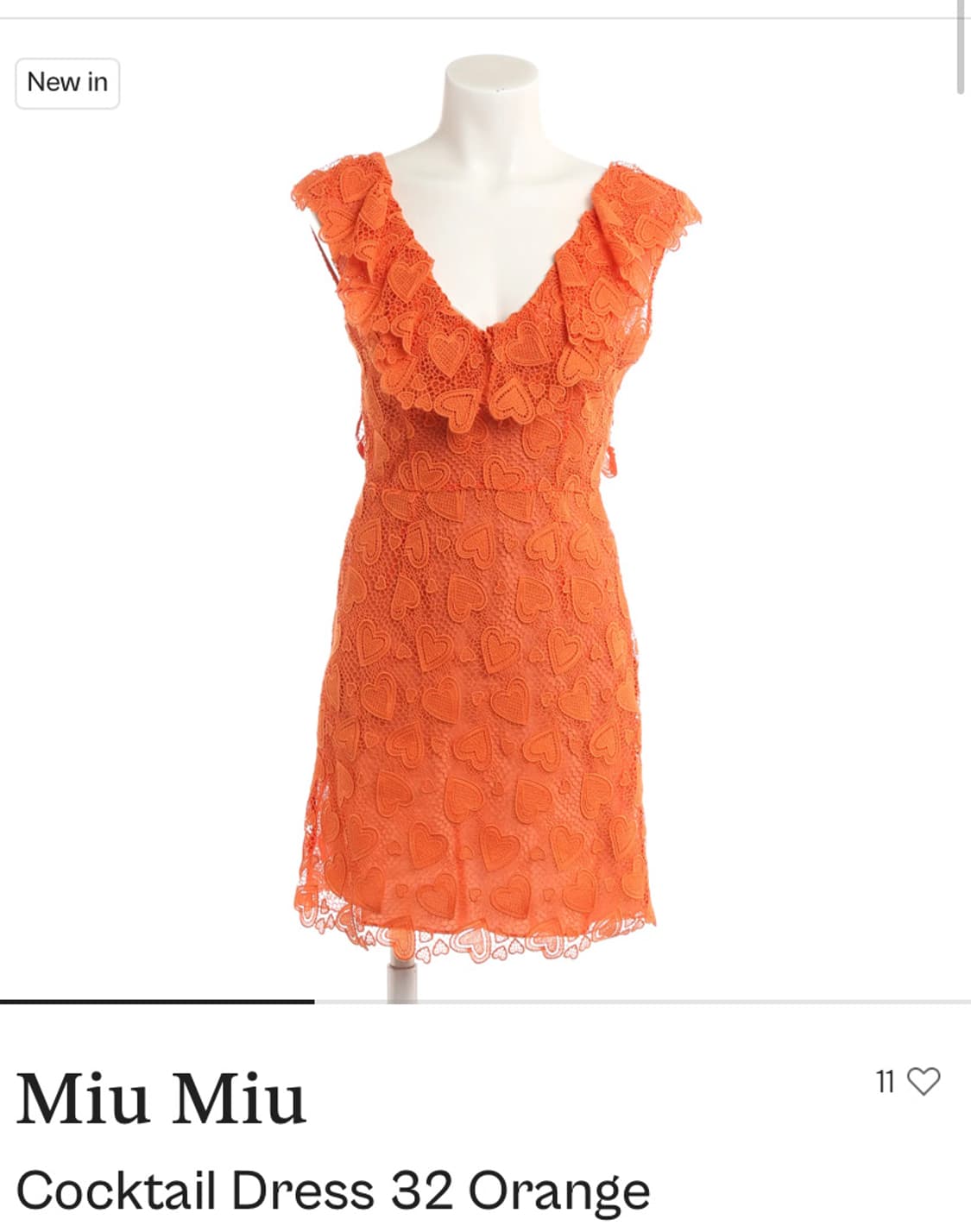 MIU MIU   미우미우 오렌지색 하트 레이스 미니 드레스 36 상품이미지1