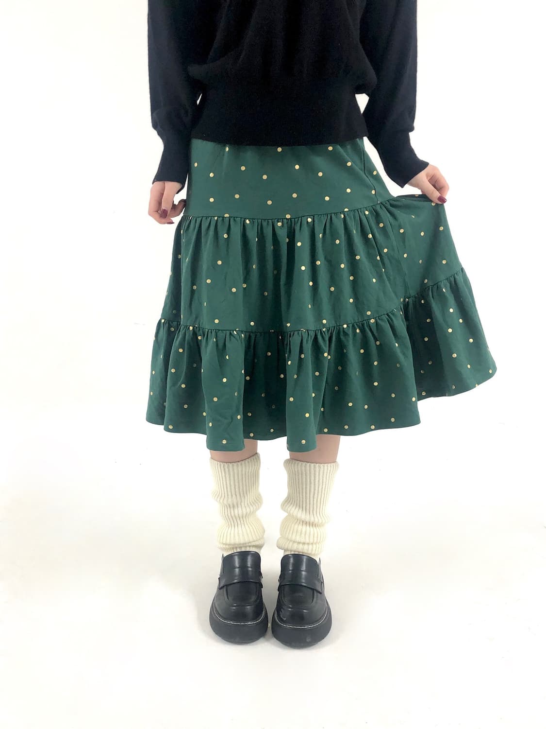 Green Dot Tiered Midi Skirt 상품이미지2