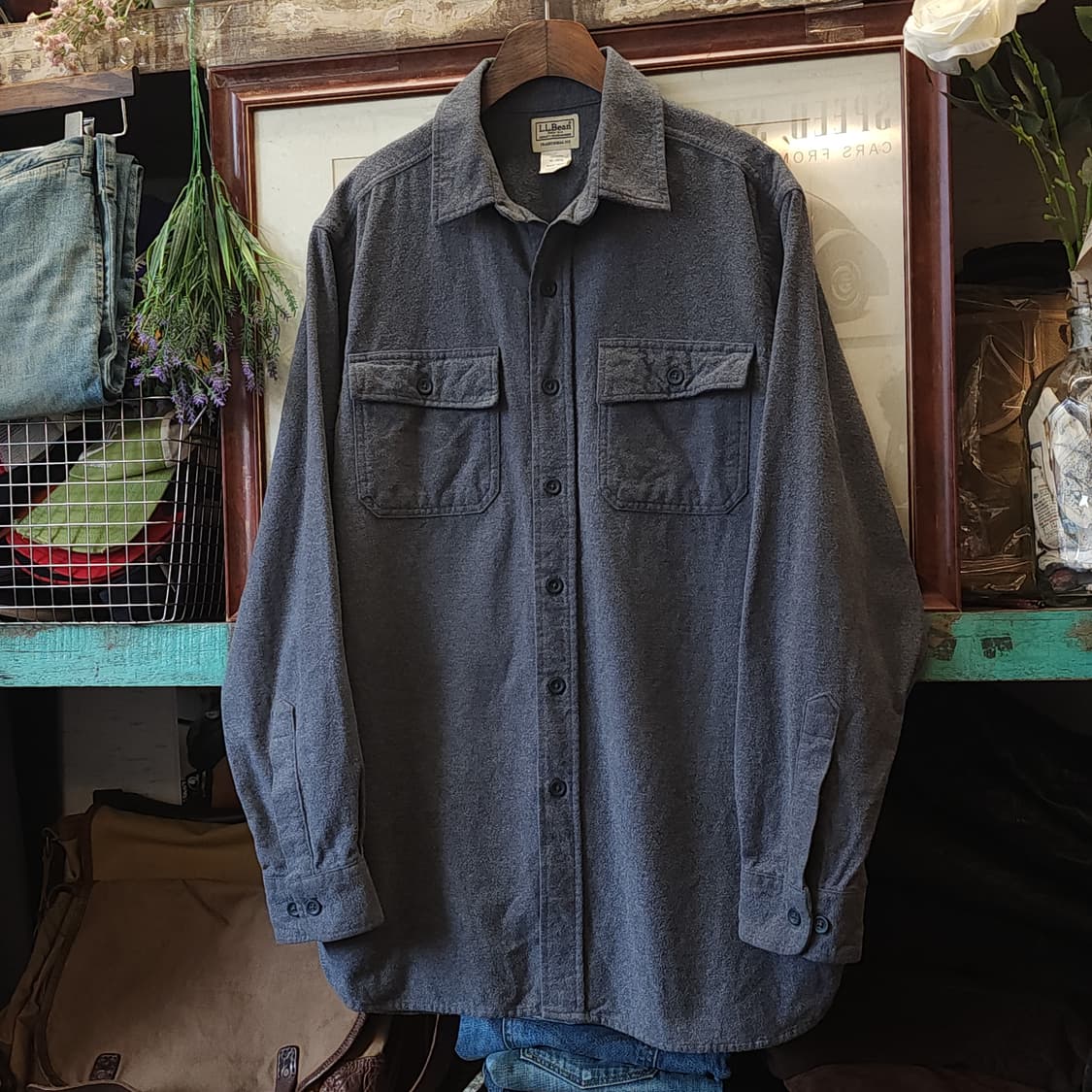 90s 엘엘빈 헤비코튼 투포켓 워크셔츠 샤모아 셔츠 그레이 m 상품이미지2