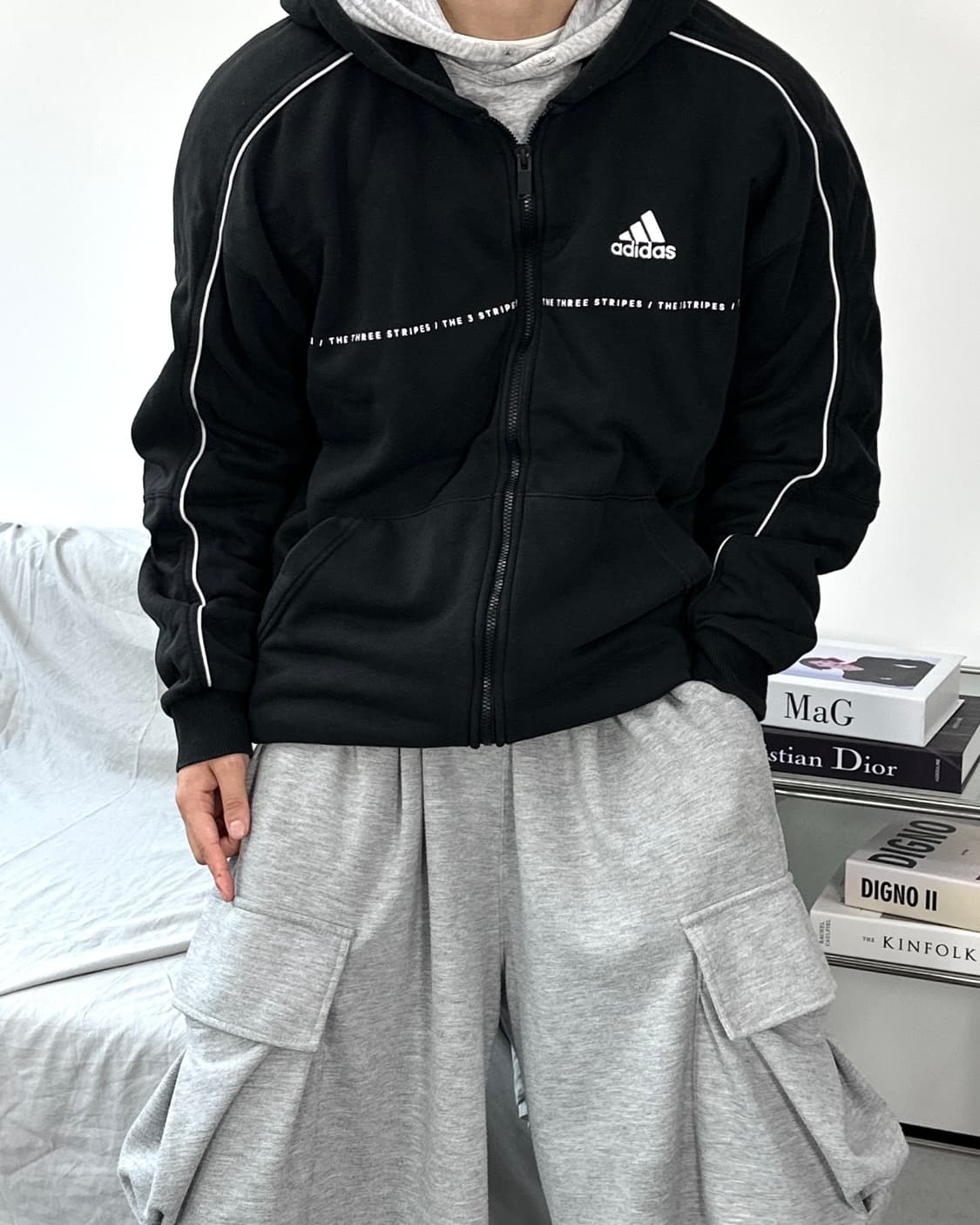 아디다스 신형 블랙 프렌치테리 후드집업 L 상품이미지2