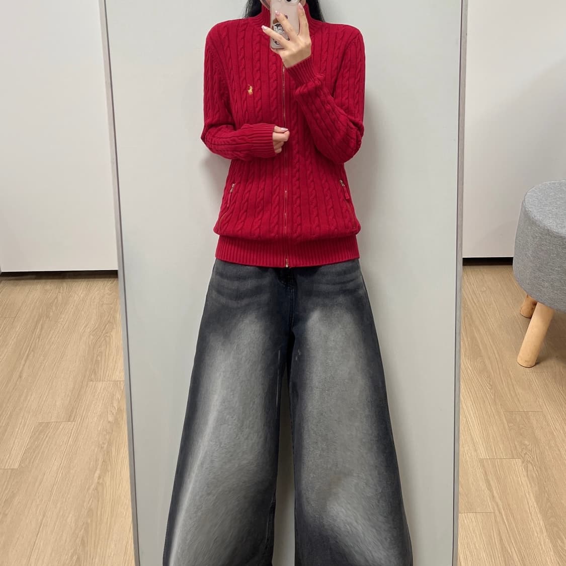 폴로 랄프로렌 골드 포니 레드 꽈배기 니트 집업 상품이미지1
