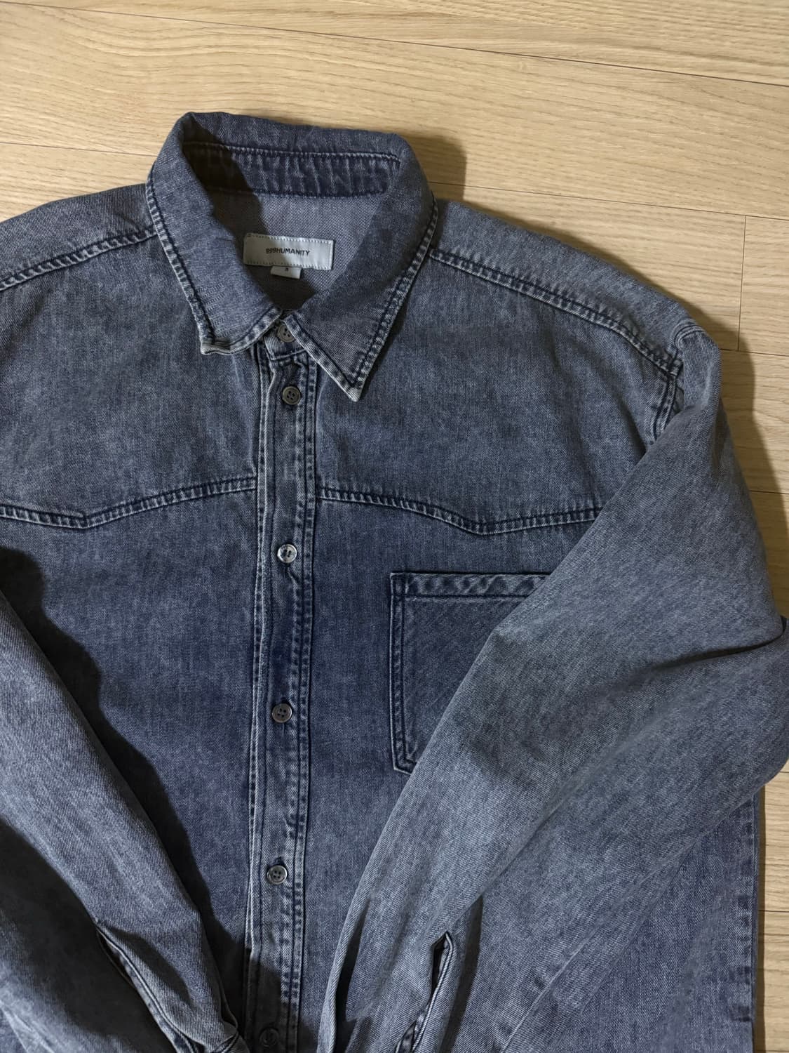 999휴머니티 데미지 웨스턴 데님 셔츠 / 다운 인디고 L 상품이미지2