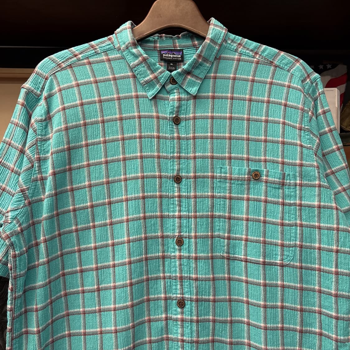 파타고니아 오가닉코튼 멀티 윈도우 체크 시어서커 셔츠 터콰이즈 N1153 상품이미지3