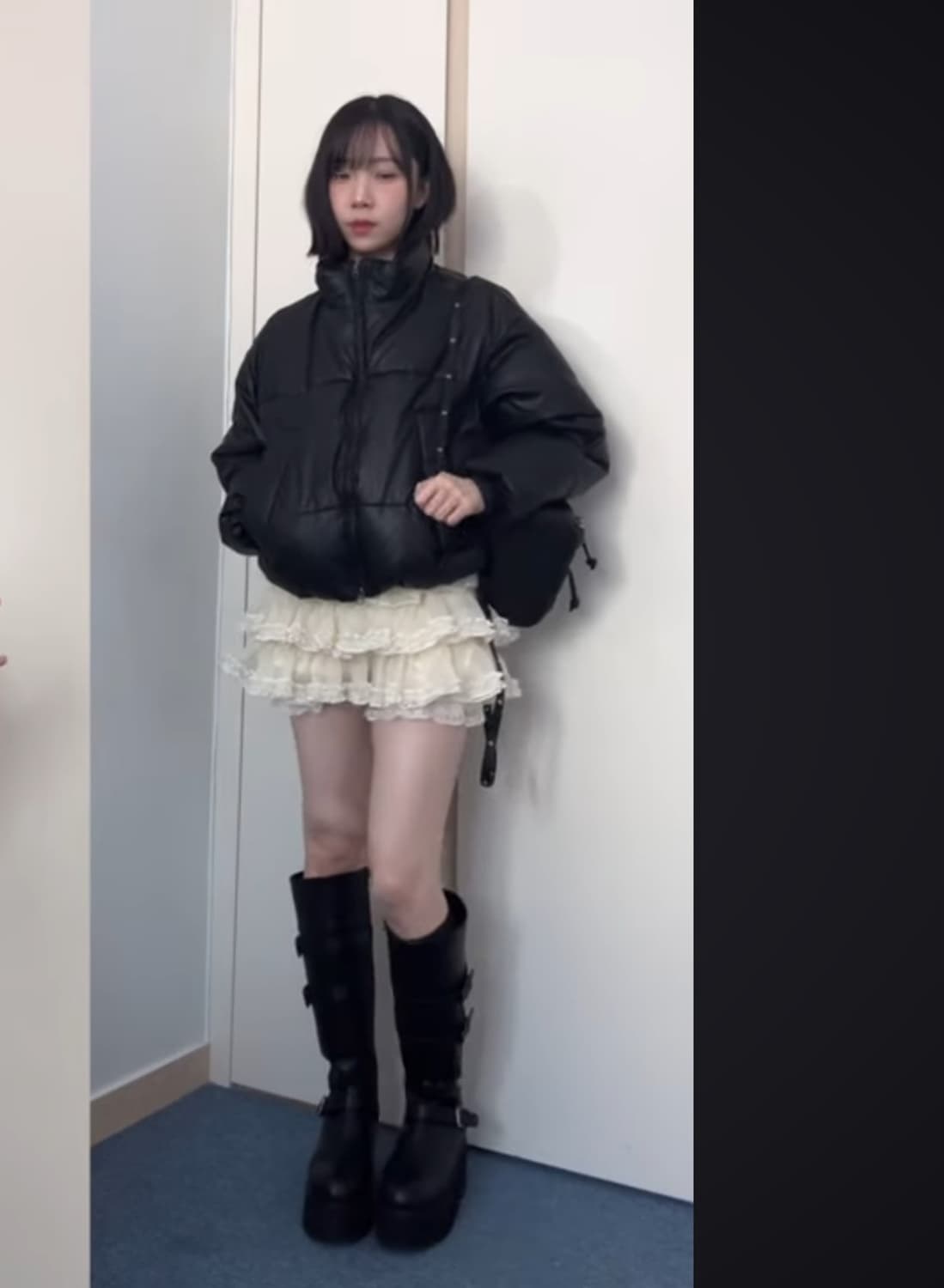 세컨모놀로그 레더 벌키 포켓 패딩 점퍼 BLACK (S) 상품이미지3