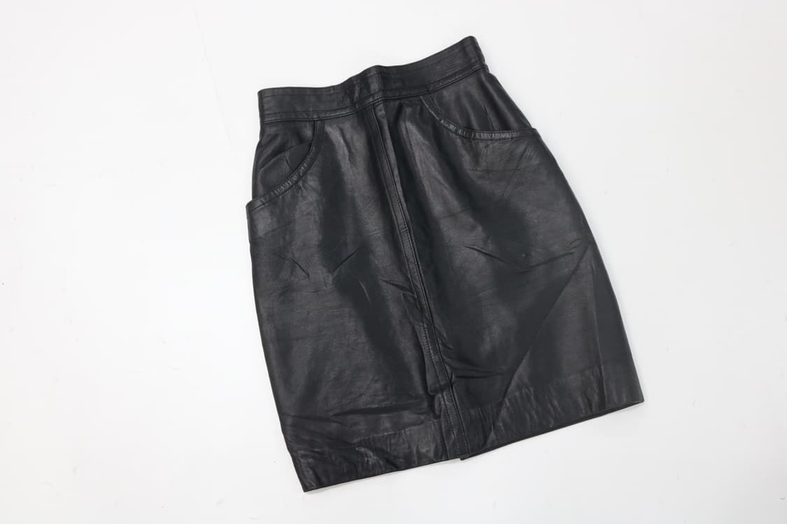 UOVA STELLA 빈티지 블랙 램스킨 레더 미디 스커트 (M) 상품이미지6