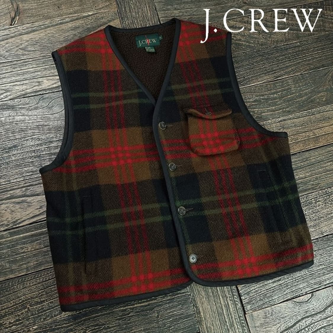 [제이크루] 타탄 체크 안감 보글이 모직 베스트 조끼 M20020 상품이미지1