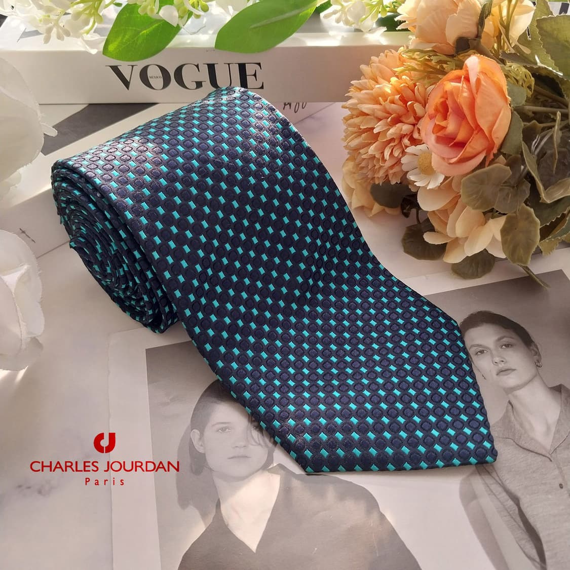 샤를주르당 실크 블루 자카드 넥타이 9.0cm A+등급 K1992 상품이미지2