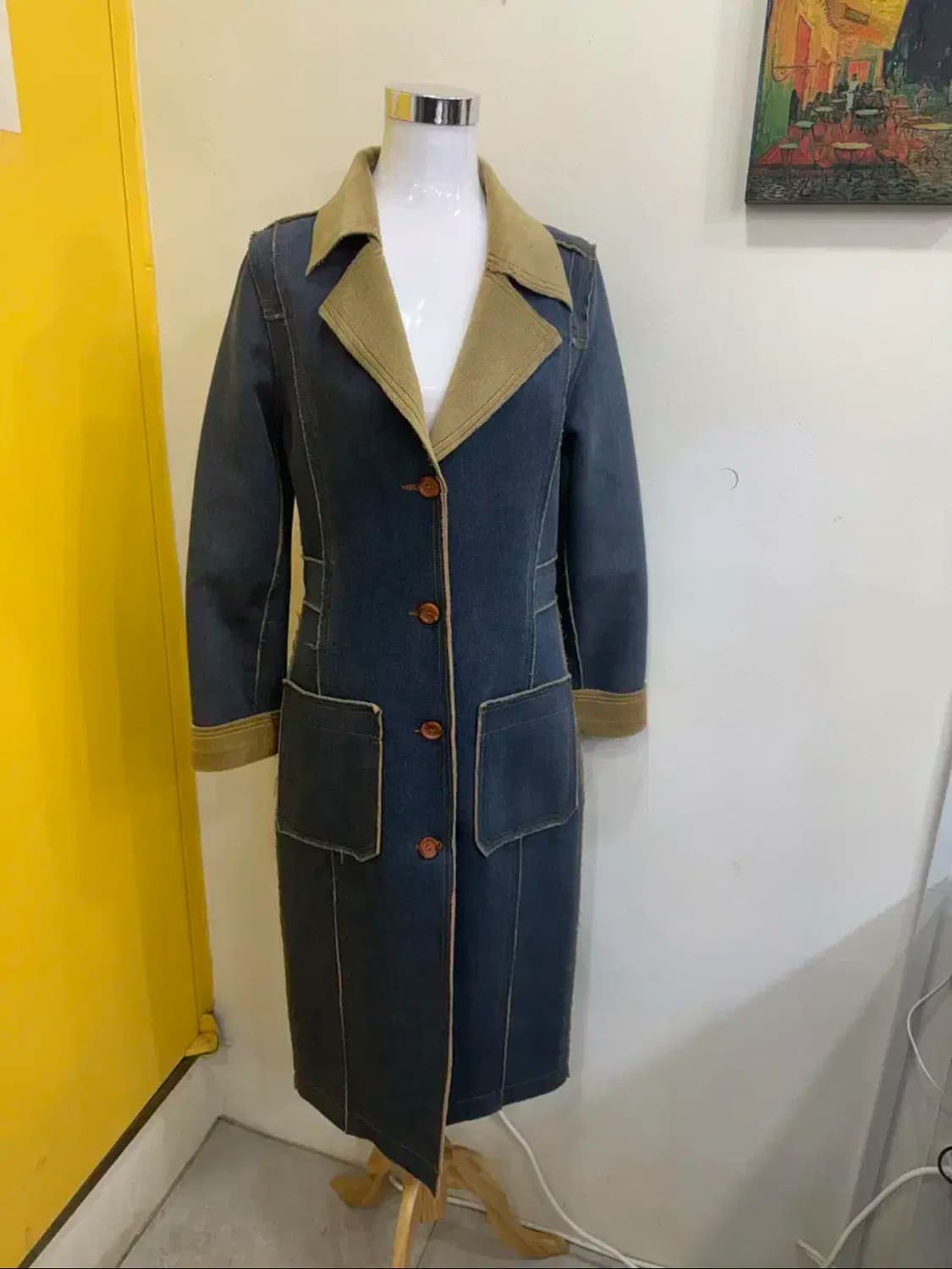 Mouti:f 빈티지 데님 배색 롱코트 상품이미지2