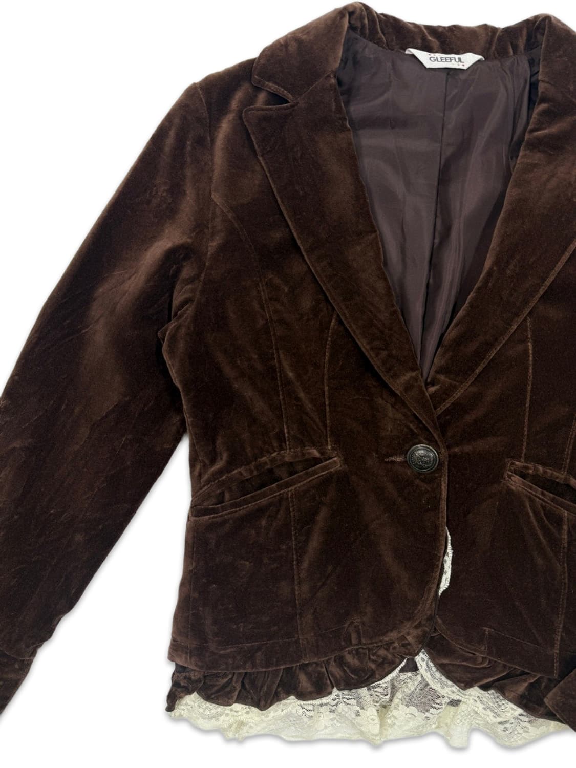 빈티지 브라운 벨벳 프릴레이스 모리 싱글 자켓 상품이미지3