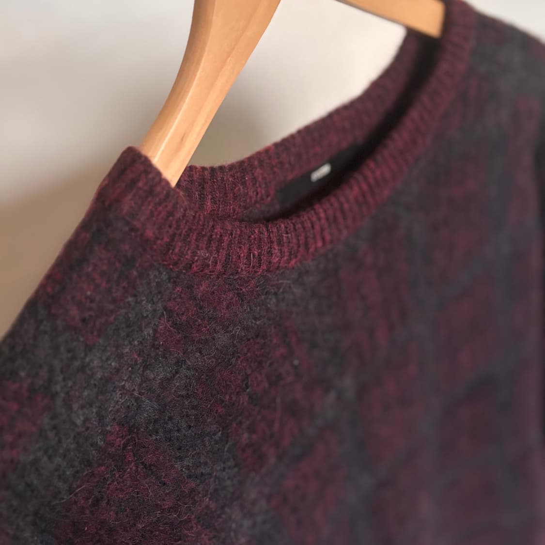 시스템 100 105 울니트 알파카 모헤어 클래식 체크 버건디 상품이미지4