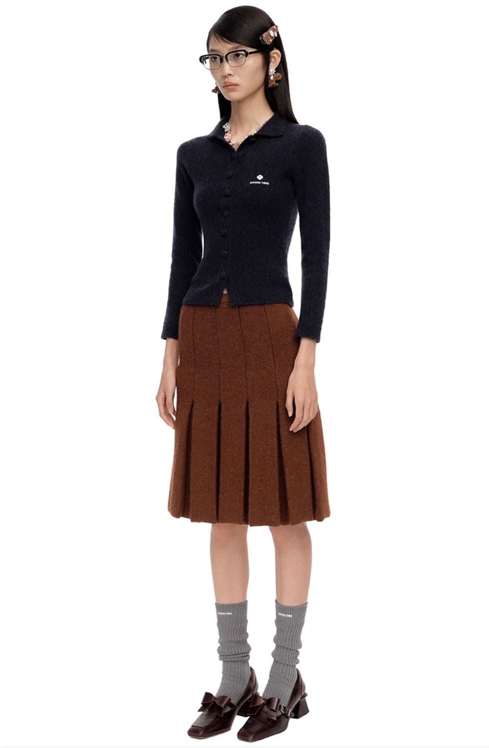 [6,8,10]슈슈통 25fw 라펠 피티드 캐시미어 가디건/네이비 상품이미지3