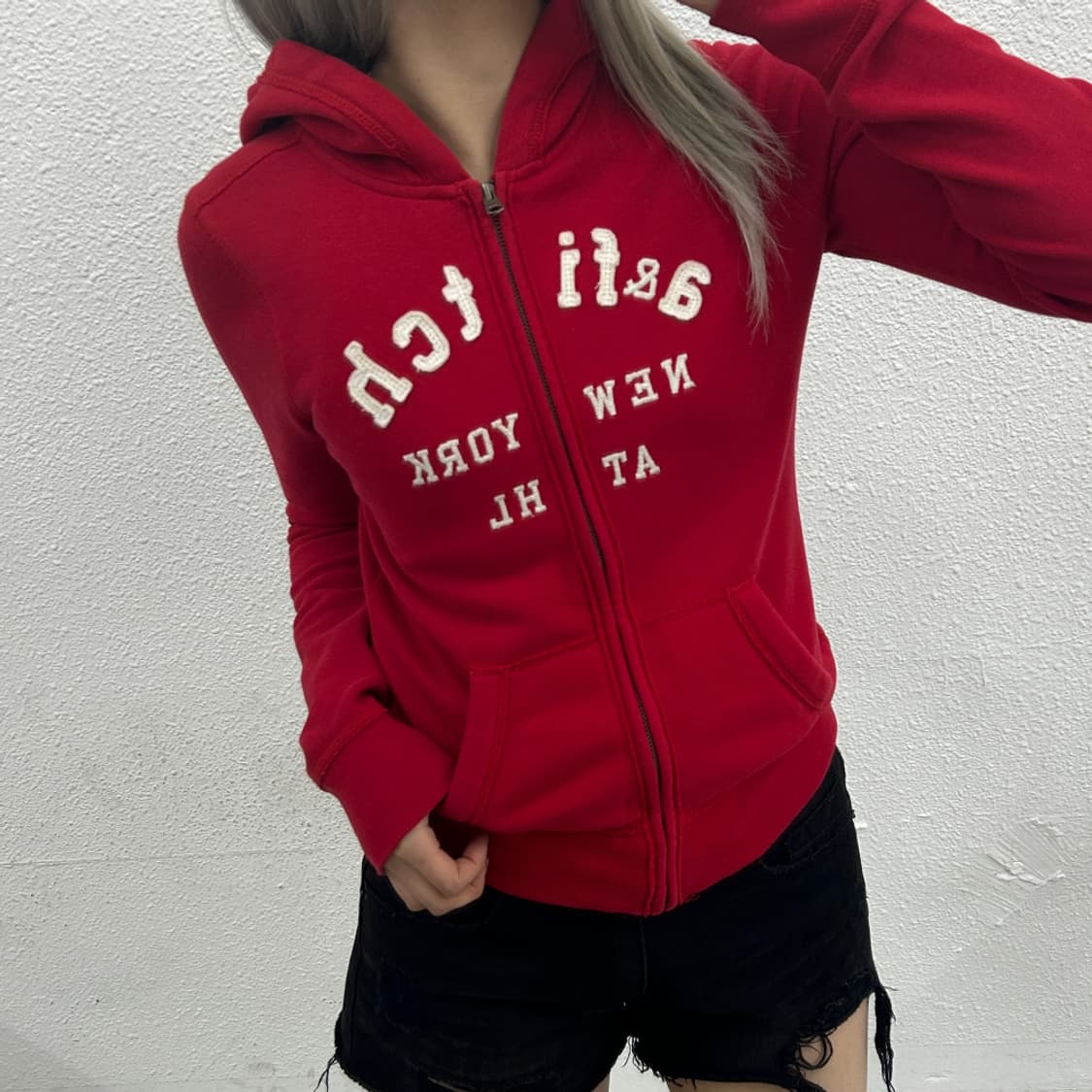 아베크롬비 센터로고 레드 후드집업 XL 상품이미지1