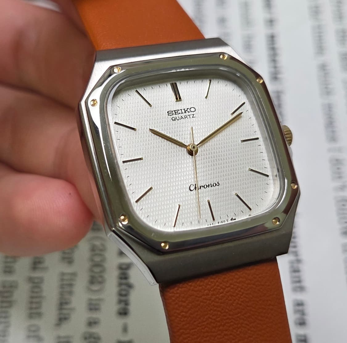 레어] 빈티지 세이코 크로노스 옥타곤 실버입체판 로얄오크베젤 슬림쿼츠 상품이미지8