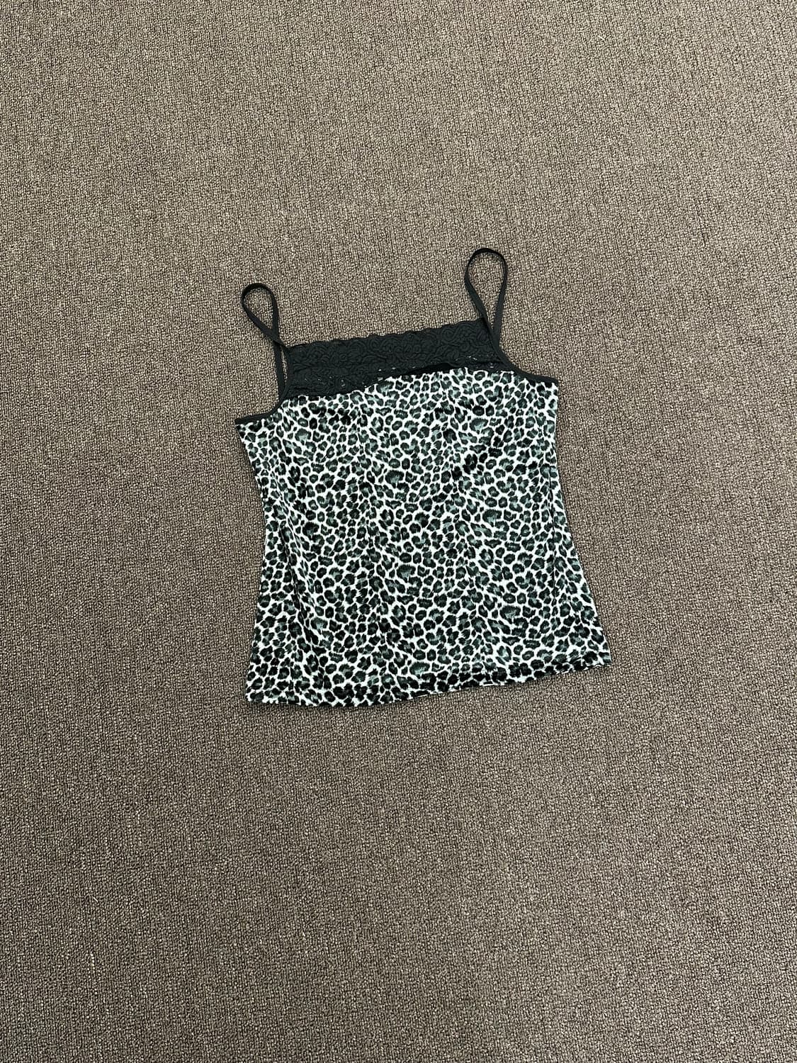 L)Japanese vintage 여성 스웨이드 레오파드 레이스 나시 상품이미지1