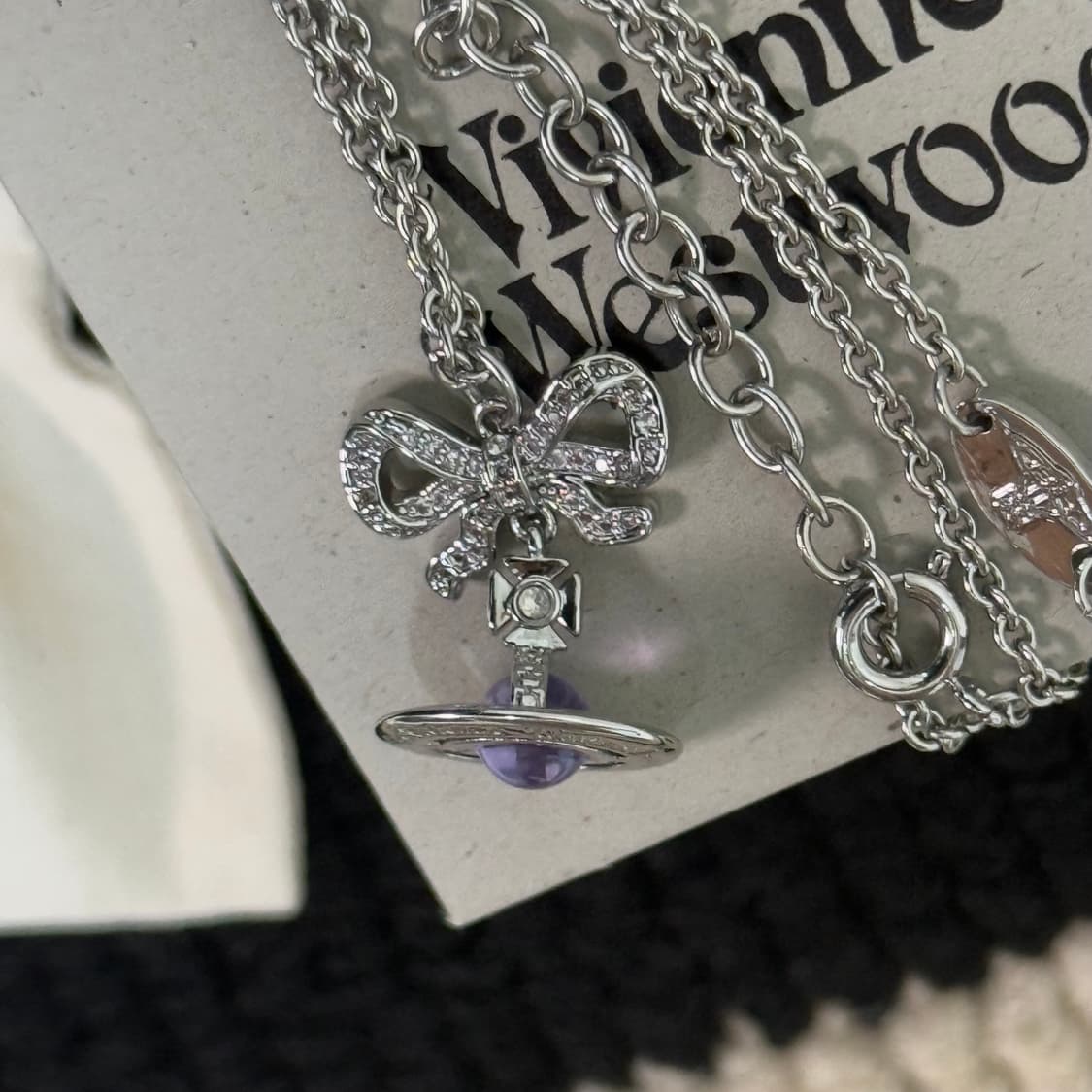 비비안웨스트우드 아카이브 리본 옥타비에 퍼플 크리스탈 3d orb 목걸 상품이미지1