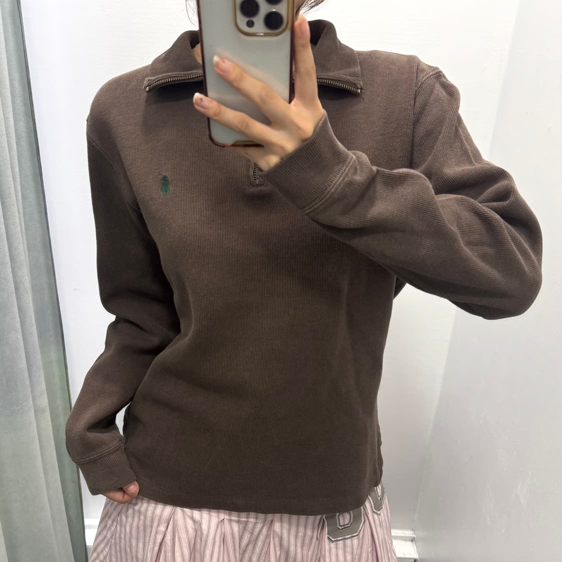 폴로 브라운 반집업니트 상품이미지2