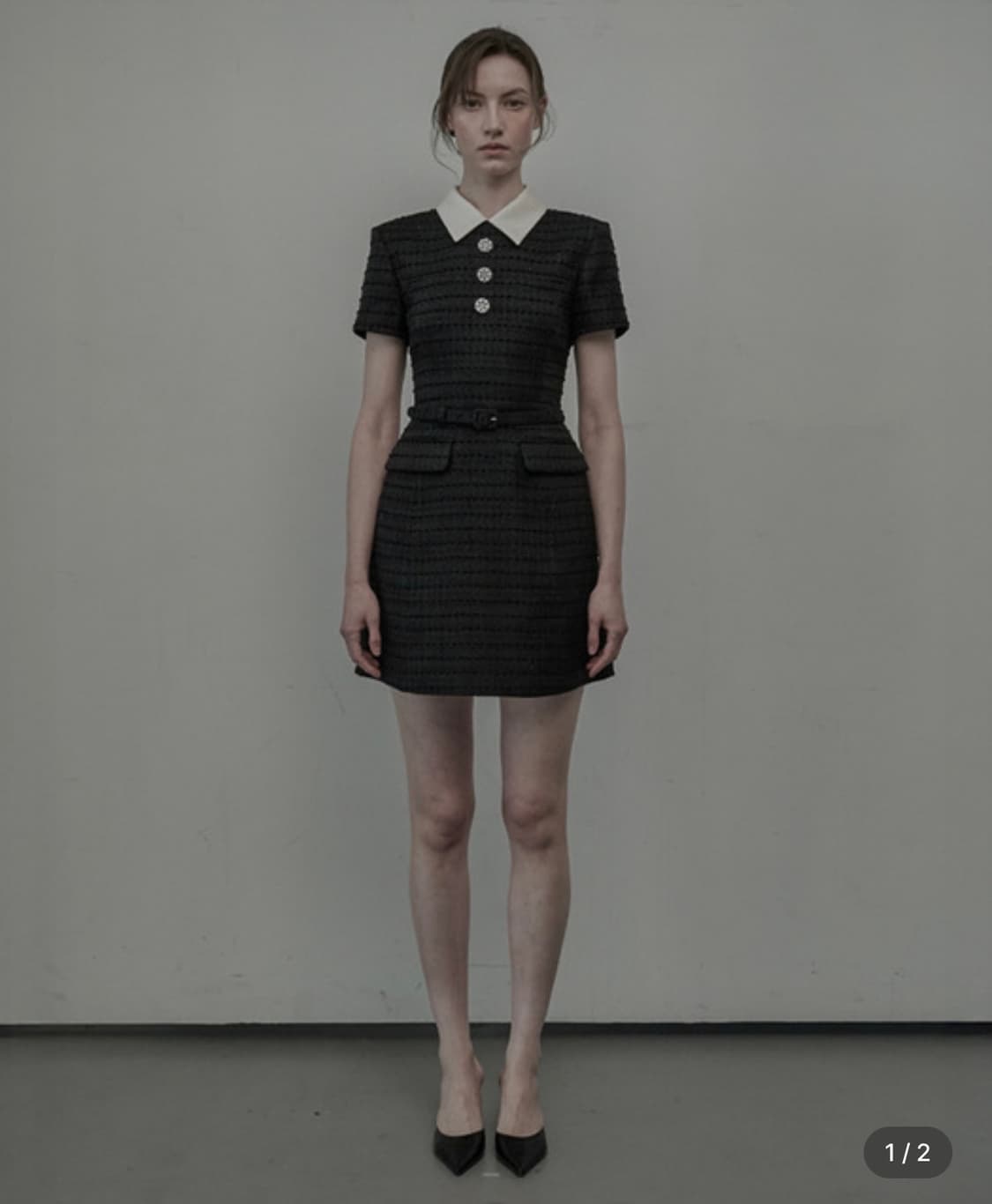 마우솔레움 Tweed Collared Dress - Black 상품이미지1