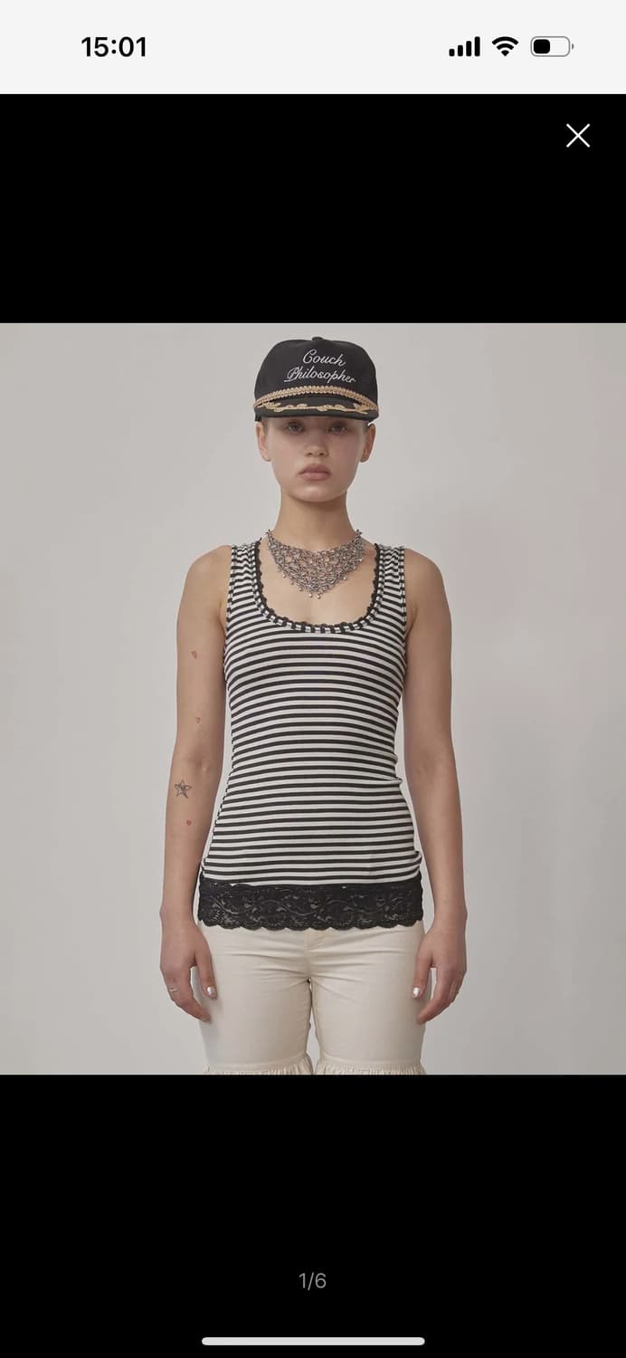 스컬프터 스트라이프 탑 Lace Trimming Tank Top 상품이미지1
