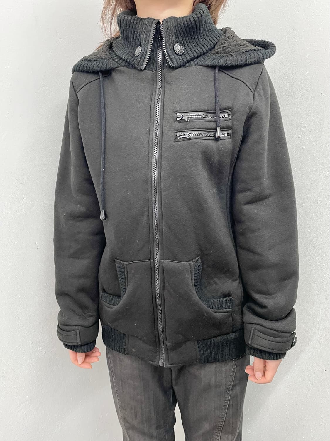 y2k 블랙 니트 펑크 집업 상품이미지2