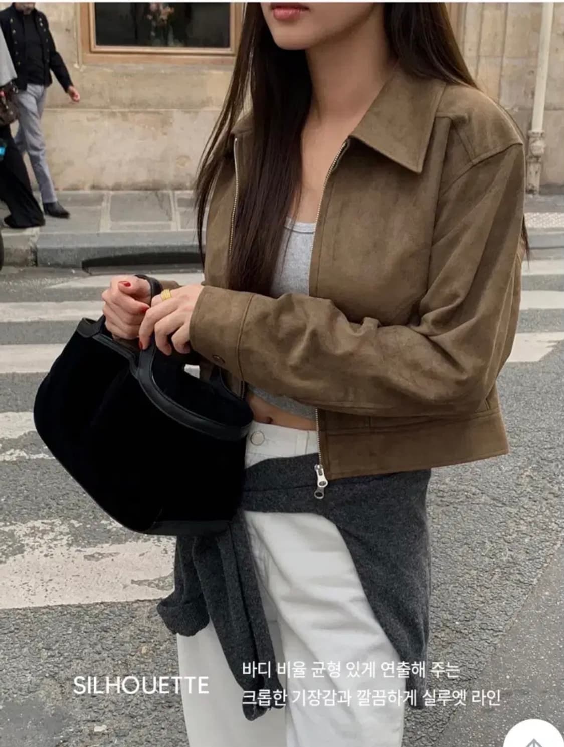 원로그 크롭 스웨이드 다켓 상품이미지1