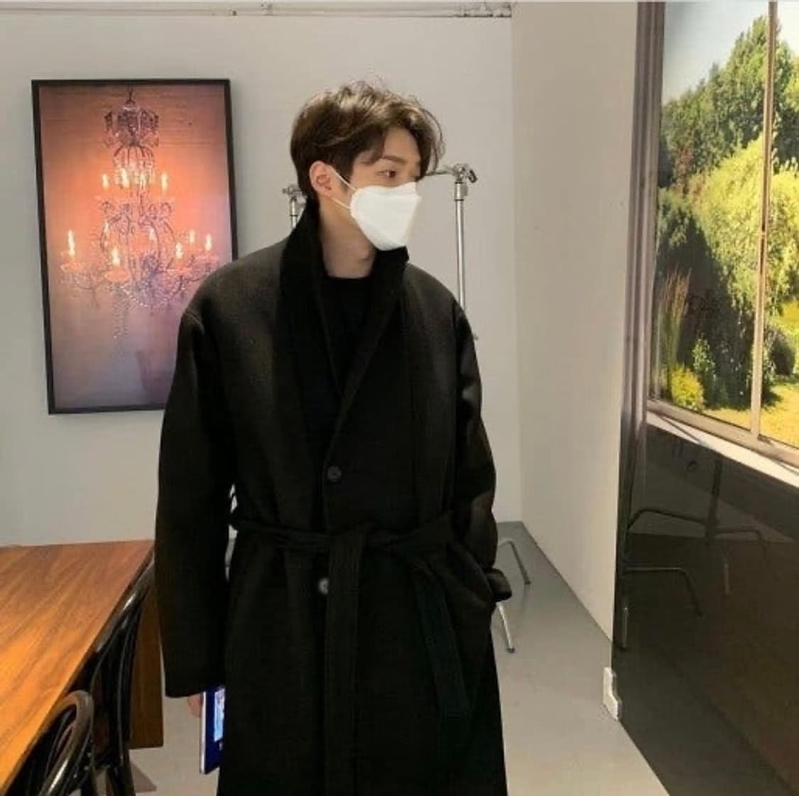 [M] ownhour 벨티드코트 블랙 상품이미지2