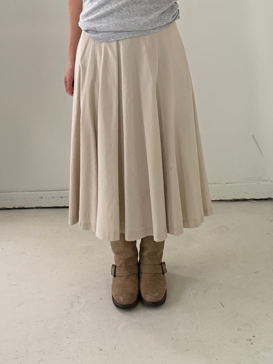 일본빈티지 아이보리 플레어 롱스커트 상품이미지1