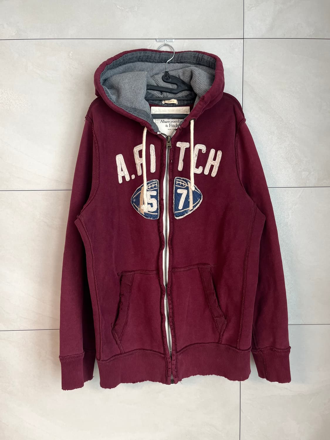 (2XL) 아베크롬비 데미지 디테일 후드집업 버건디 상품이미지2