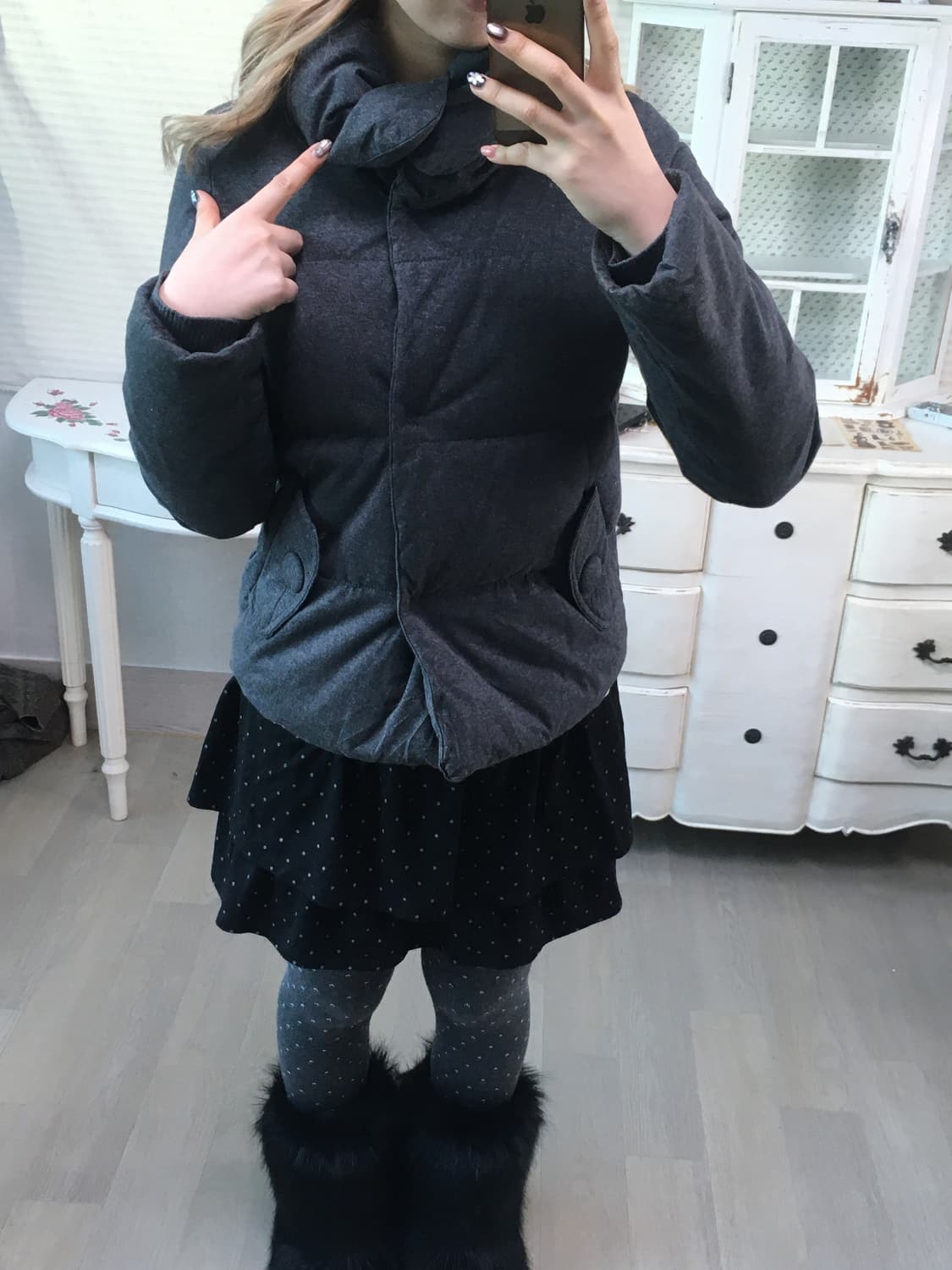 일본빈티지 둥근카라 차콜 다운 패딩 상품이미지4