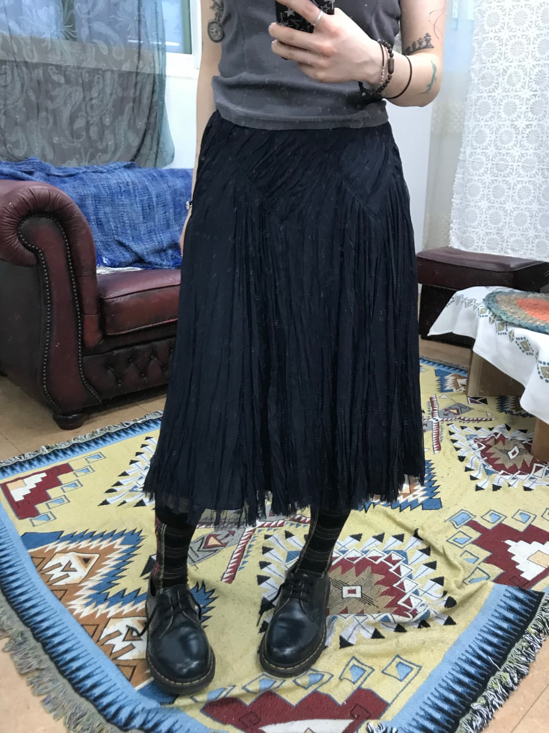 오브제 여성 디테일 네이비 미디스커트 (Z1029) 상품이미지1