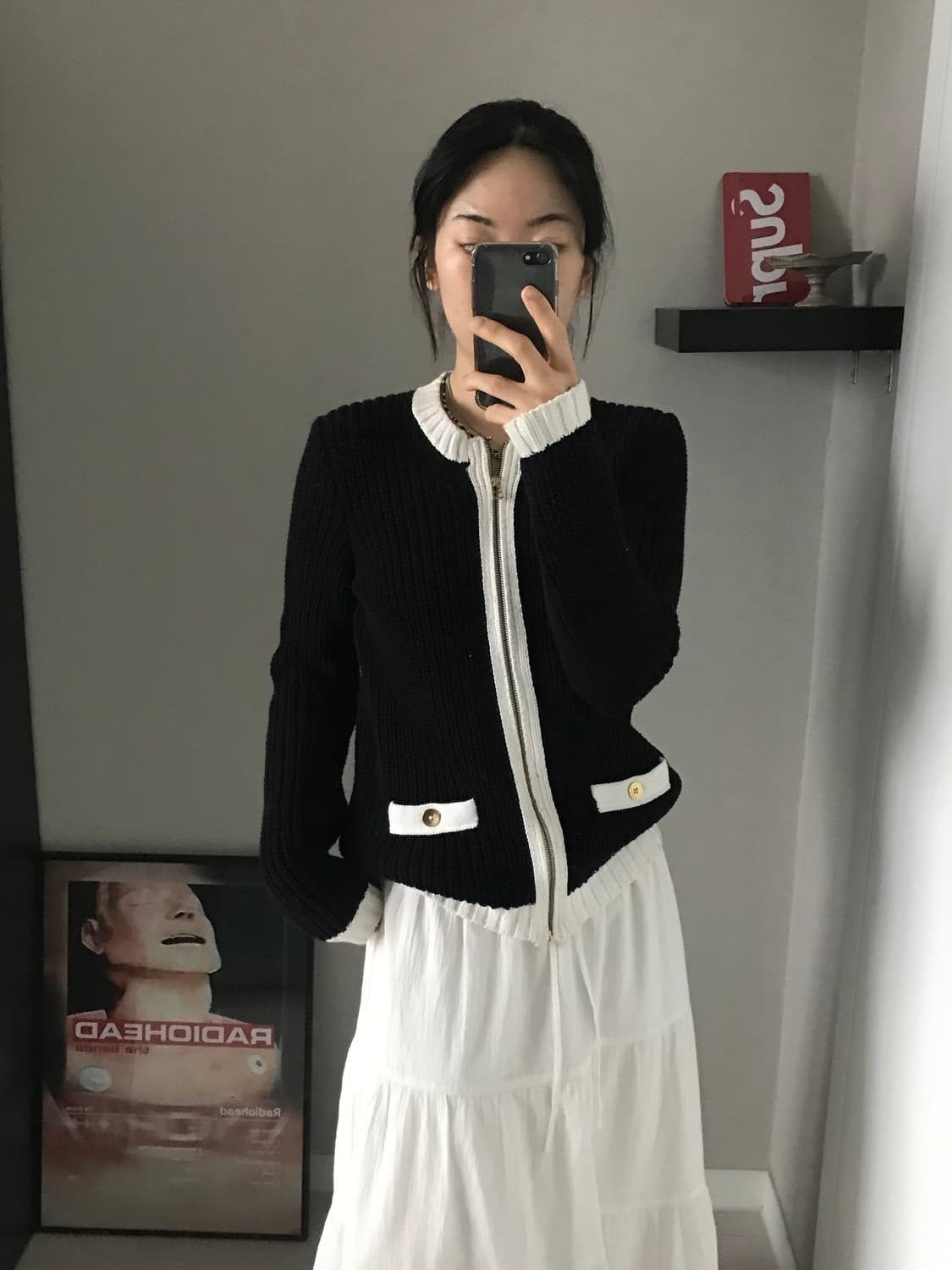 타미힐피거 블랙 화이트 트위드 니트집업 상품이미지2