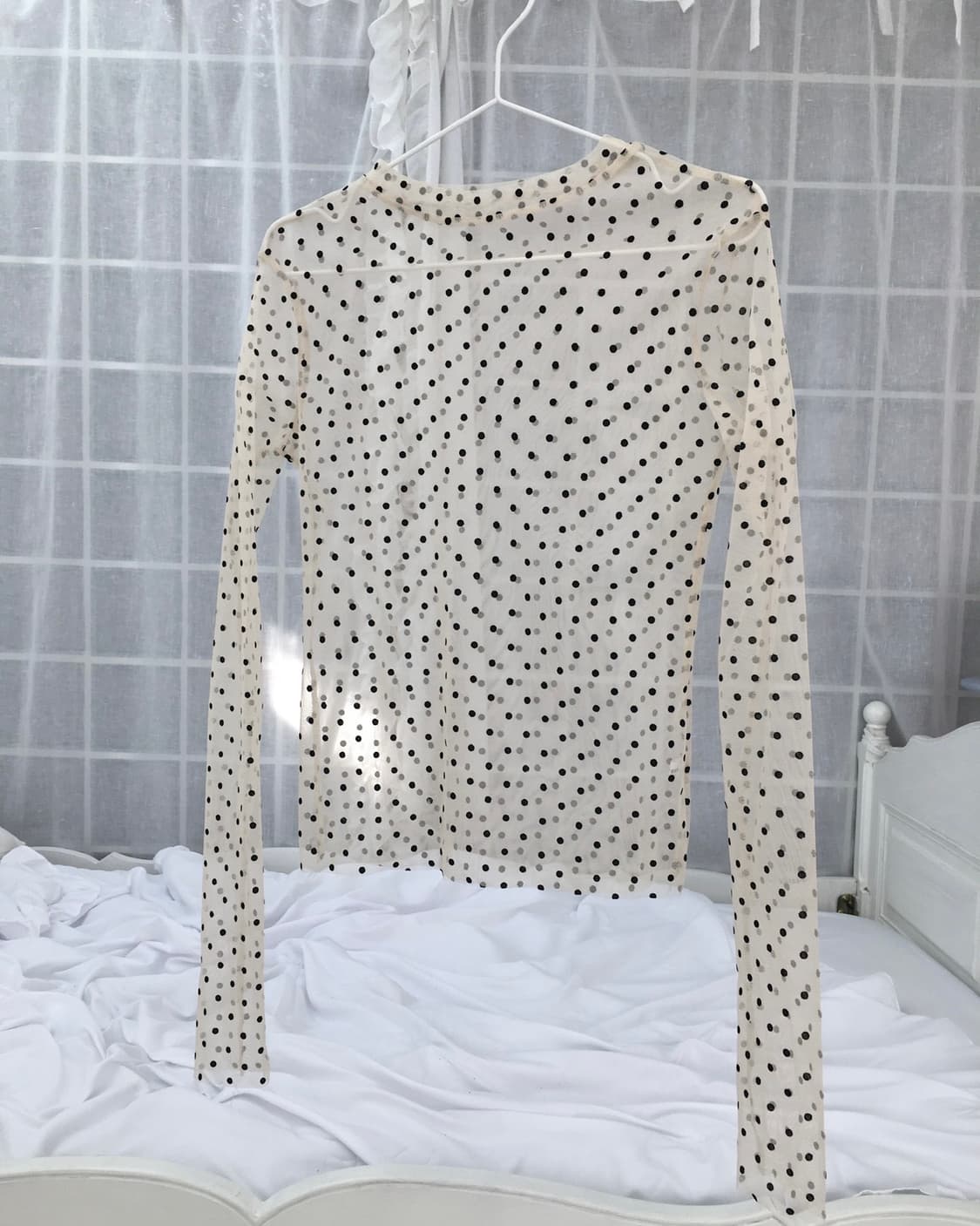 시스루 레이어드 도트 긴팔 티셔츠 블랙 새상품 상품이미지2