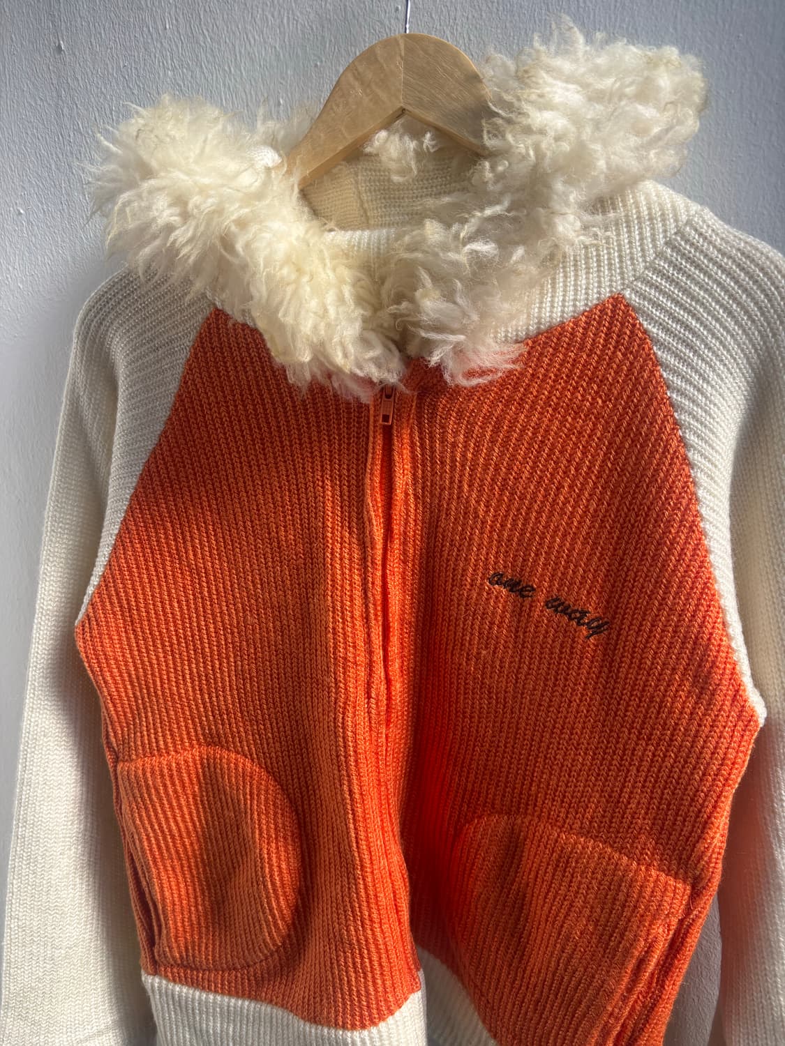 Vintage Orange Knit Fur-Trim Hood Zip-Up 상품이미지2