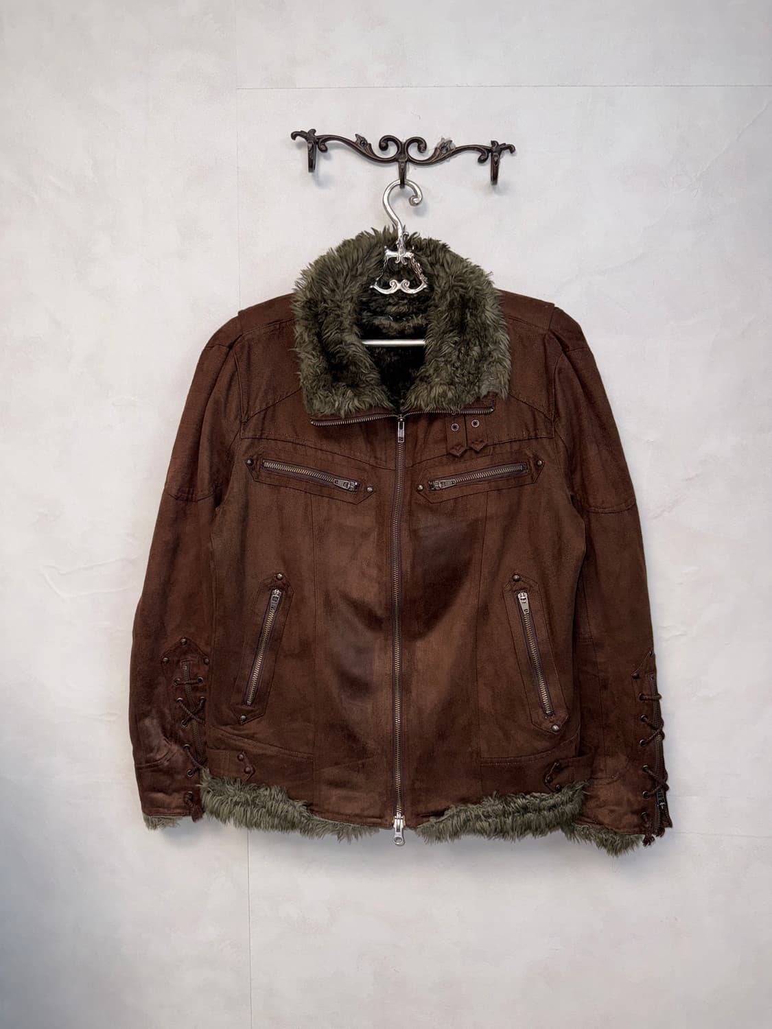 Brown double buckle laceup grunge 무스탕 상품이미지1