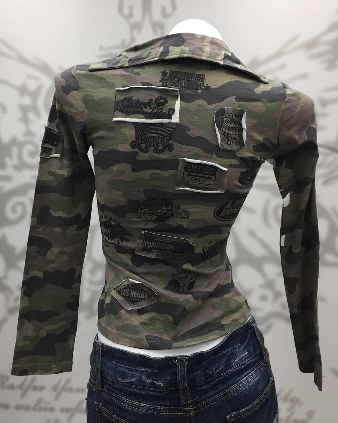 Y2K Camo patch details collar sleeves 상품이미지4