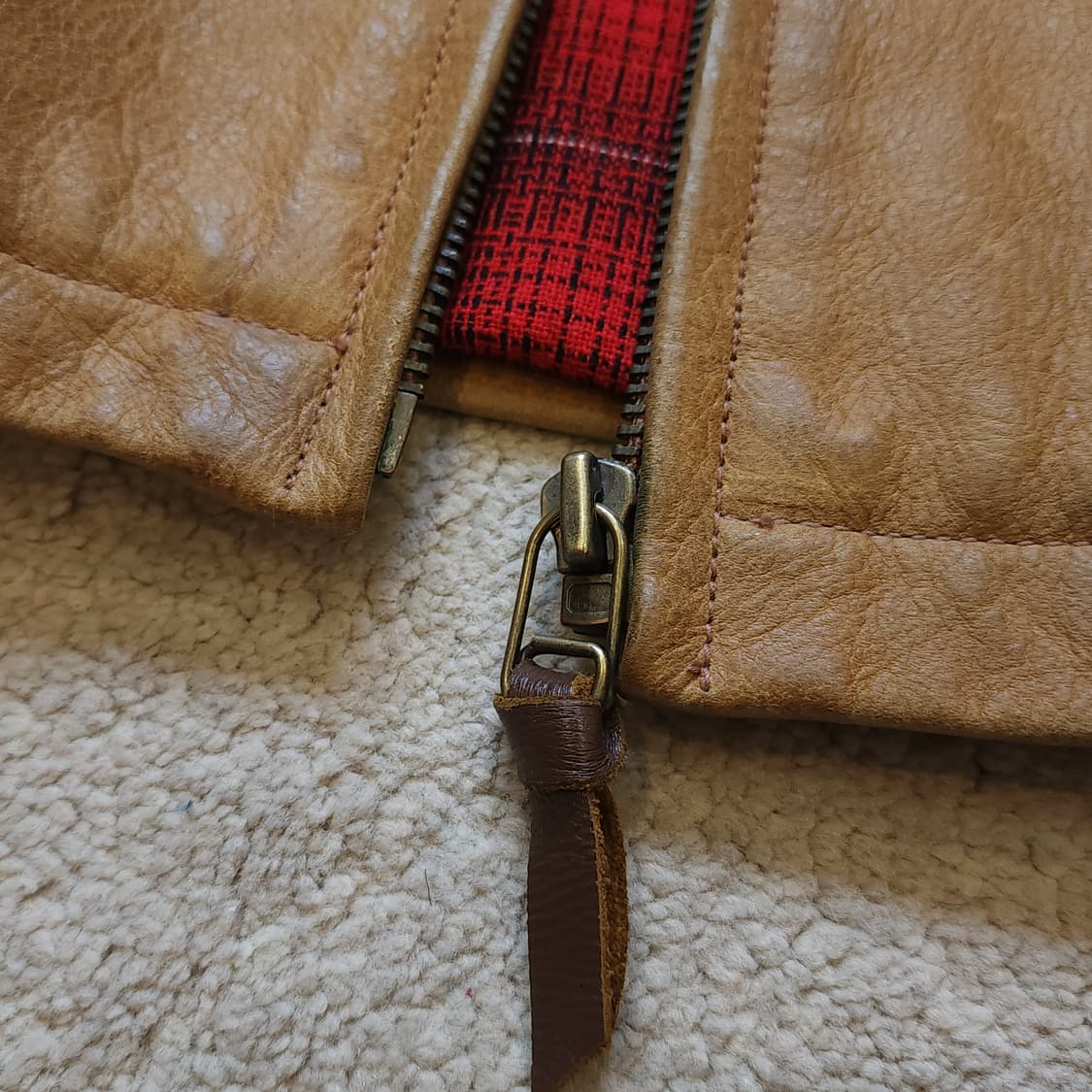 90s 아카펠라 왁스드 레더 프렌치 가죽자켓 양털 카라 빈티지  XXL 상품이미지10