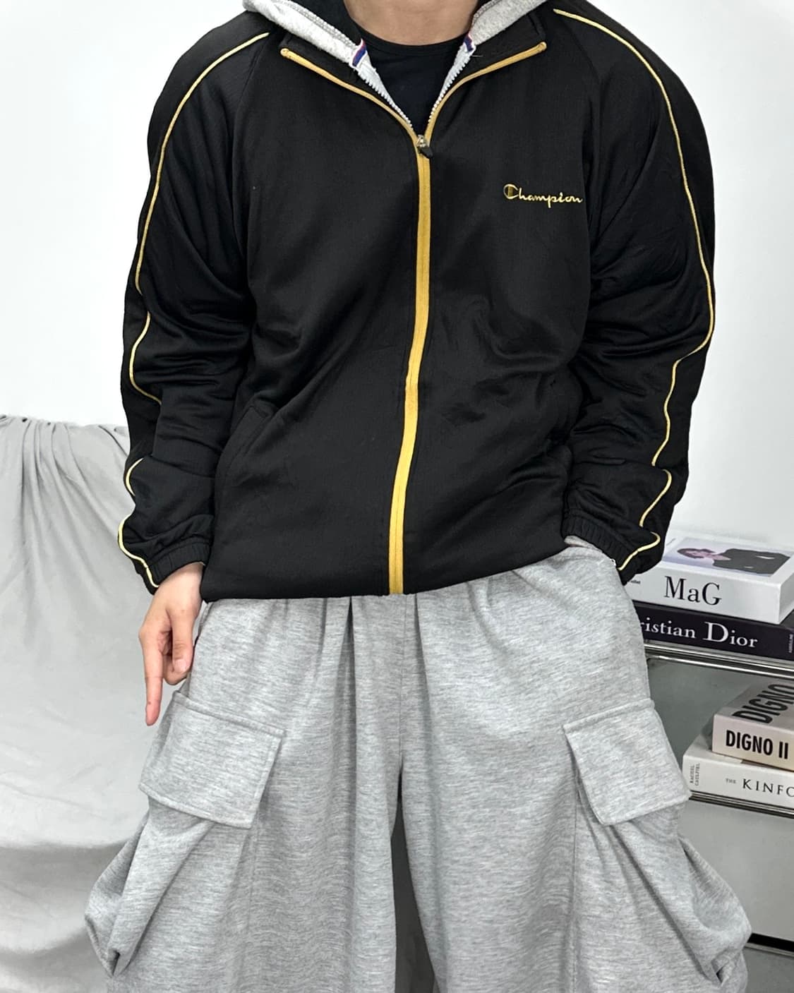 챔피온 제펜 블랙 골드 트랙탑 져지 L 상품이미지2