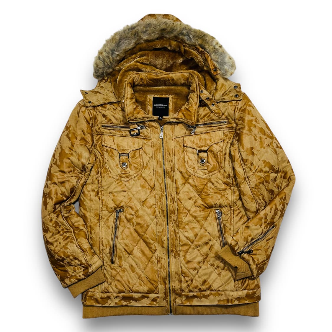 인 더 애틱 카모 카페라떼 트리밍 퍼 후디 집업 상품이미지2