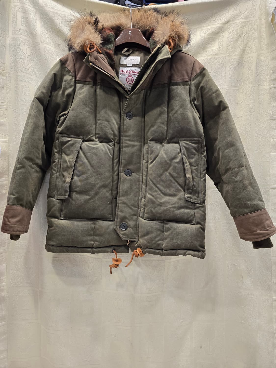 이스트로그 해리스트위드 퍼 후드 패딩 왁싱자켓 S 상품이미지1