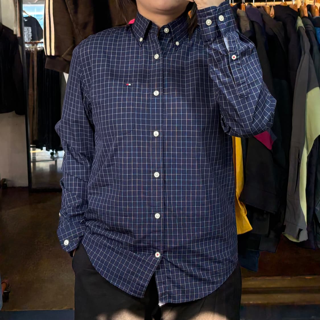 타미힐피거 딥블루 체크 셔츠 상품이미지1