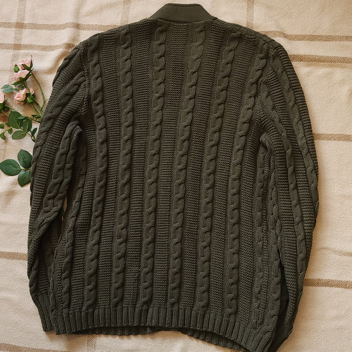 90s 프렌치 울 가디건 스웨터 케이블 버튼 가디건 그린 L 상품이미지4