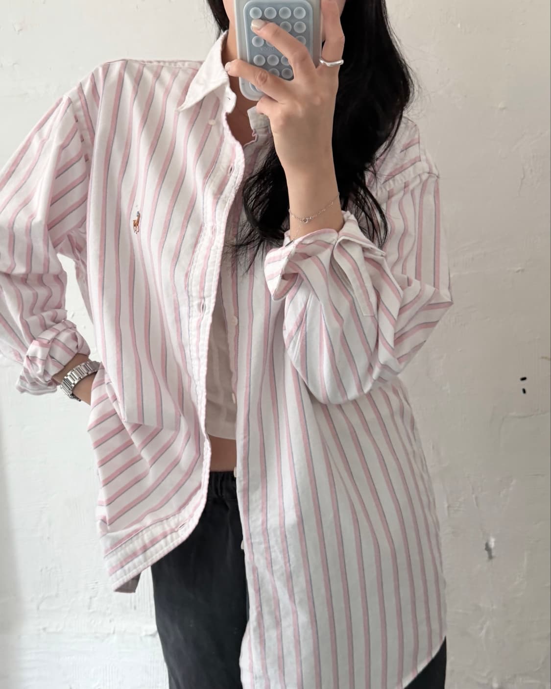 Polo 폴로 랄프로렌 카라배색 베이비핑크컬러 스트라이프 셔츠 상품이미지2